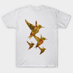 Golden Hummingbirds Pattern T-Shirt